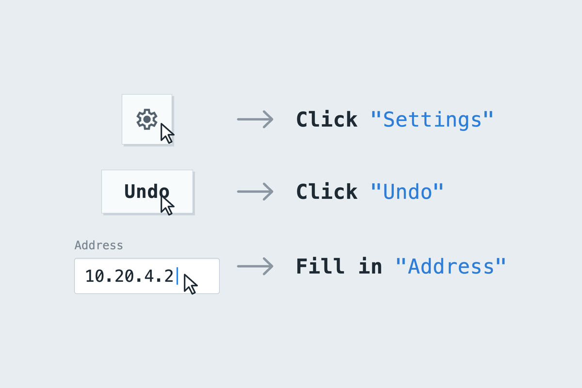 Three controls and the caption written for each: Click Settings, Click Undo, Fill in Address.